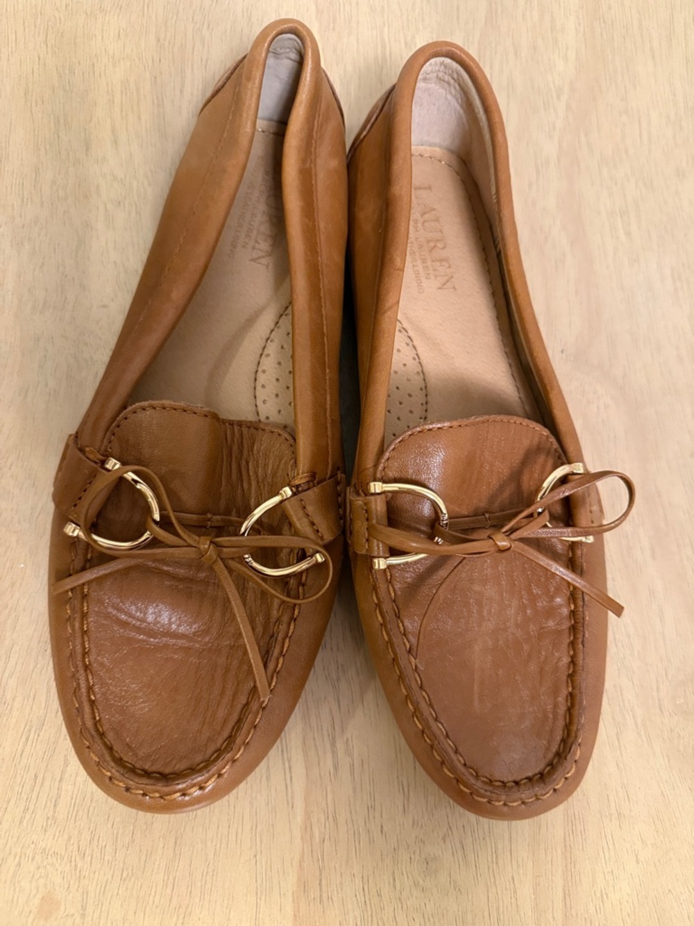 Ralph Lauren Cognac Leather Bow Loafers